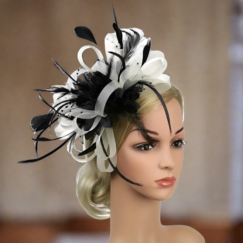 Black And White Mesh Flower Feather Headband Fascinator With Clip | Merthyr Tydfil | Why Not Shop Online