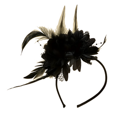 Black Faux Feather Fascinator On A Cocktail Hair Band | Why Not Shop