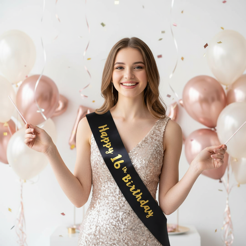 Black And Gold 16th Birthday Sash | Merthyr Tydfil | Why Not Shop Online