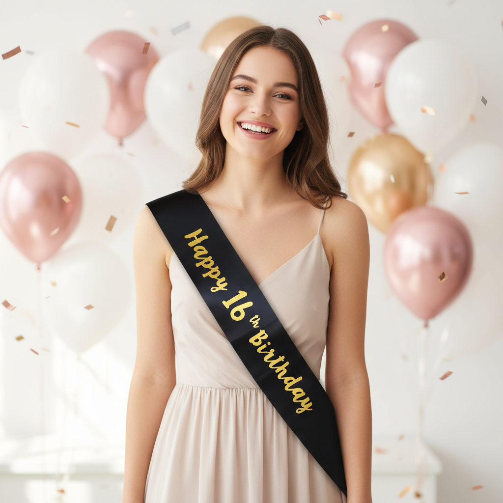 Black And Gold 16th Birthday Sash | Merthyr Tydfil | Why Not Shop Online