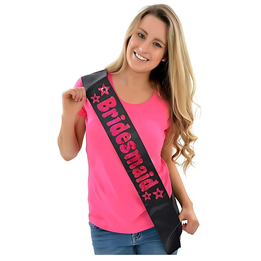 Black Bridesmaid Sash With Hot Pink Foil Letters - Why Not Shop