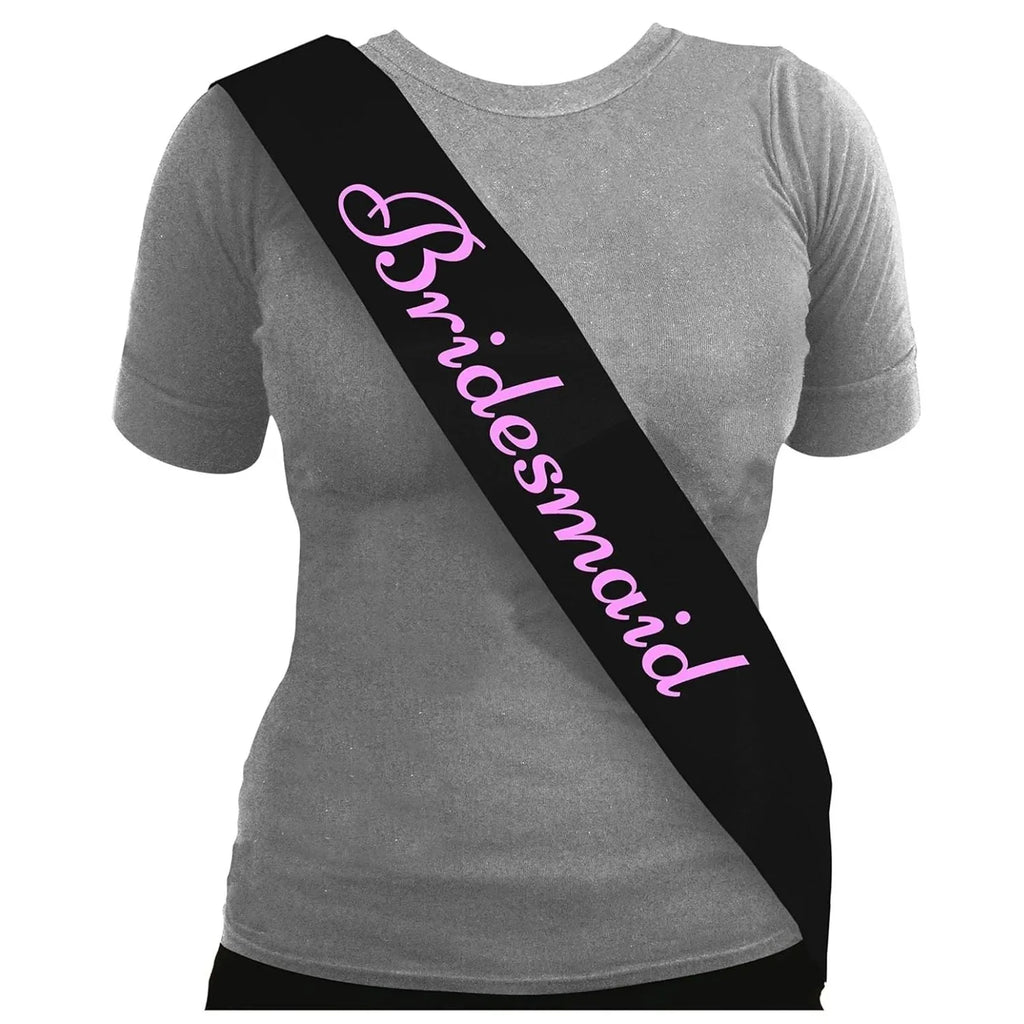 Black Hen Party Bridesmaid Sashes With Pink Writing - Why Not Shop