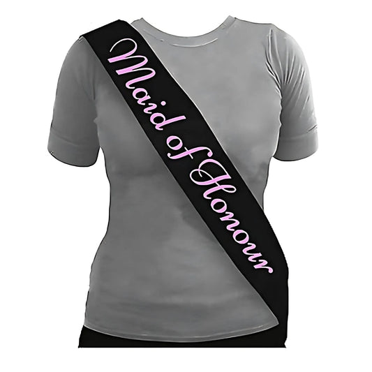 Black Hen Party Maid Of Honour Sashes With Pink Writing | Why Not Shop