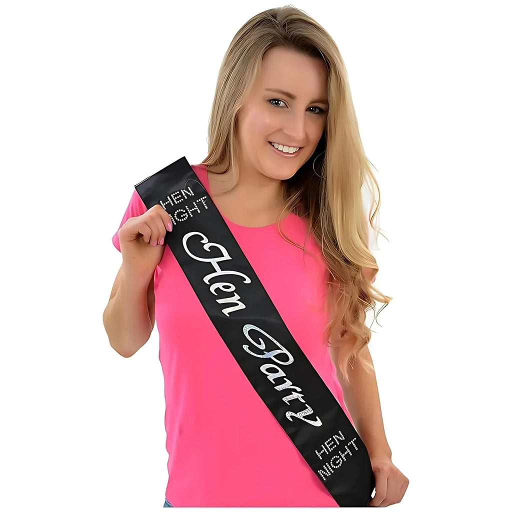 Black Satin And Diamante Hen Party Sashes - Why Not Shop