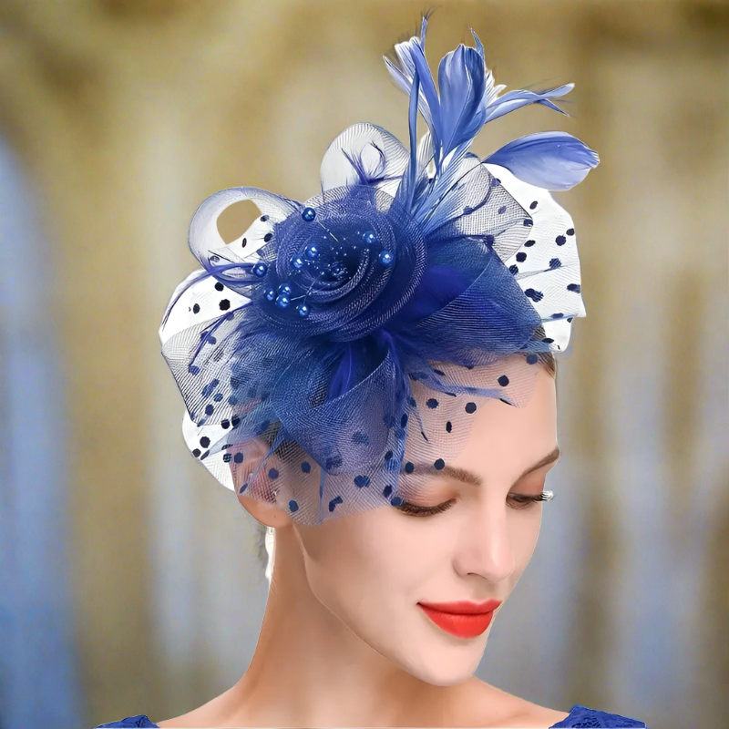 Blue Vintage Mesh With Faux Feather Headband Fascinator With Clip | Why Not Shop