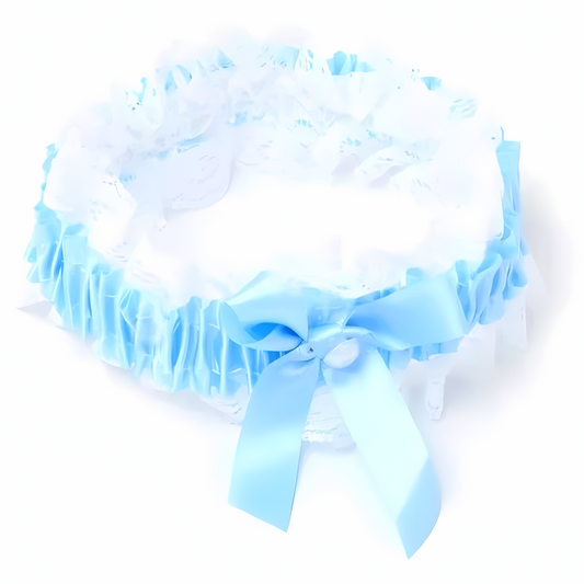 Blue & White Ribbon Garter With Pearl Bead And Bow | Why Not Shop