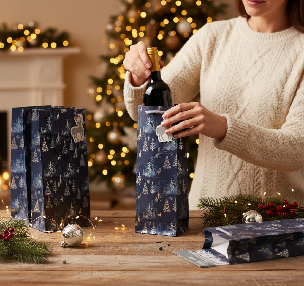 Blue Woodland Christmas Bottle Gift Bags Pack Of 3 | Merthyr Tydfil | Why Not Shop Online