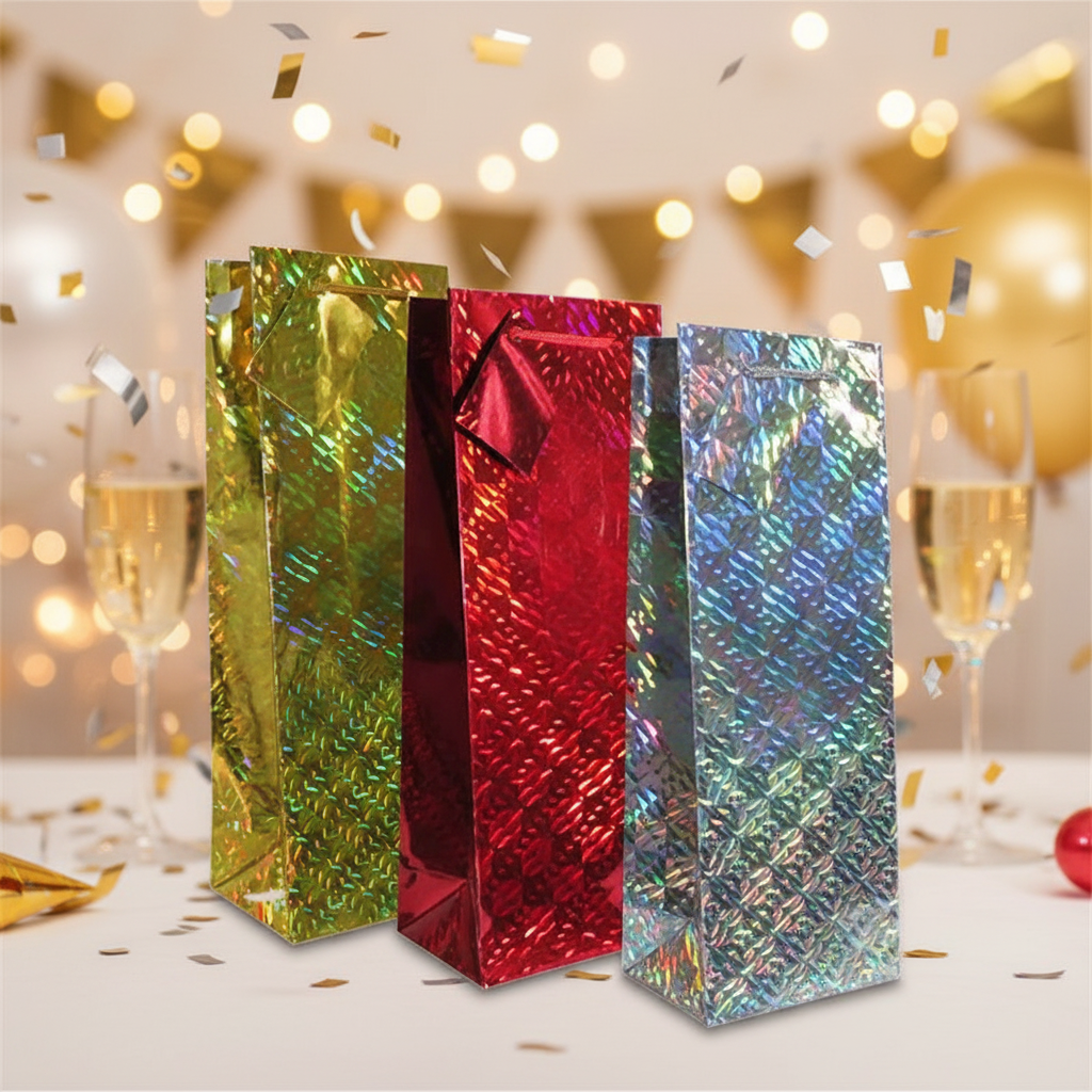 Bottle Giftbags Holographic Assorted Designs | Merthyr Tydfil | Why Not Shop Online
