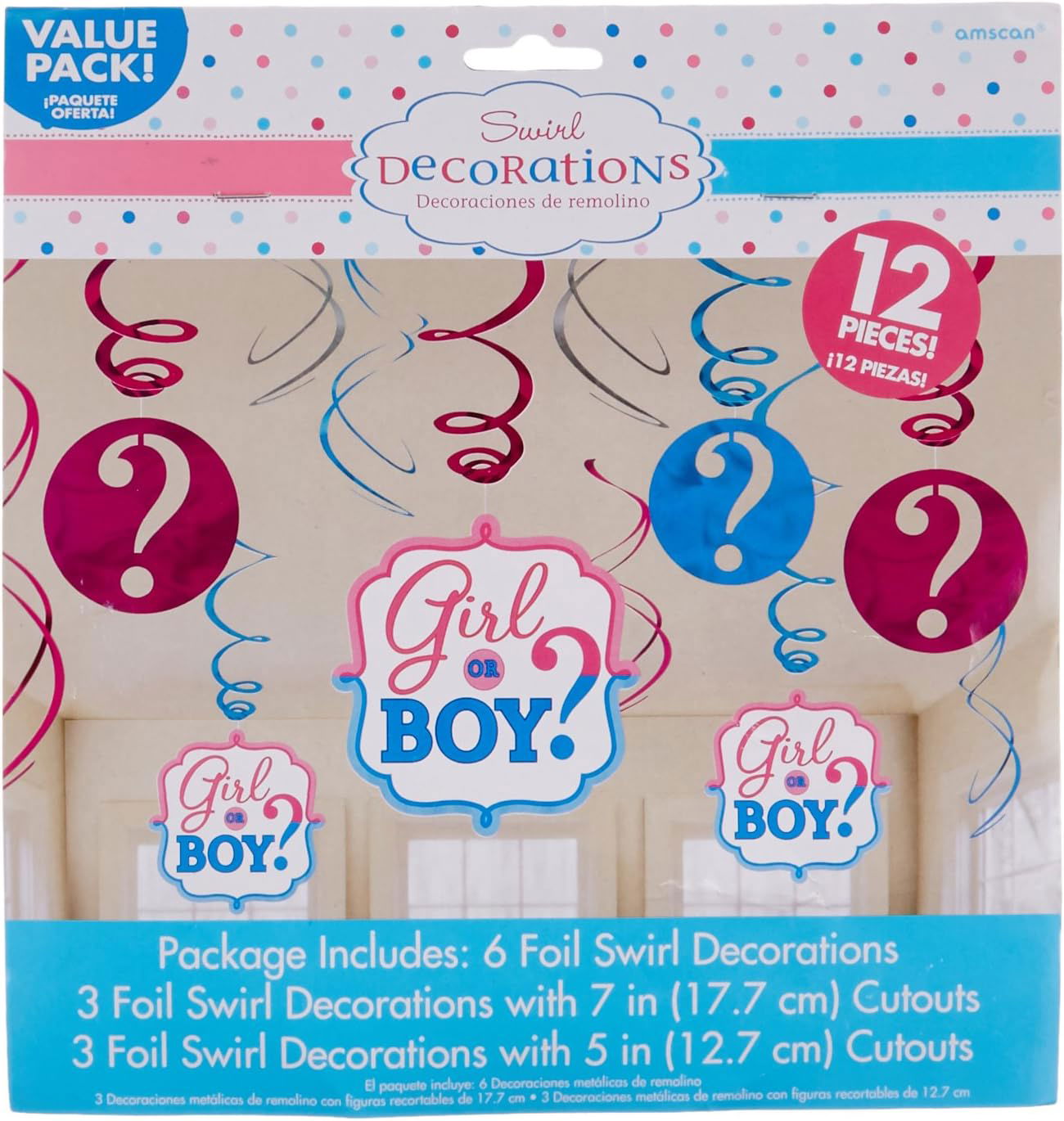 Boy Girl Gender Reveal Swirl Decorations Pack of 12 | Why Not Shop