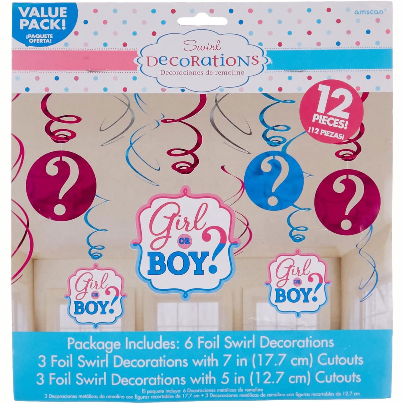 Boy Girl Gender Reveal Swirl Decorations Pack of 12 | Why Not Shop