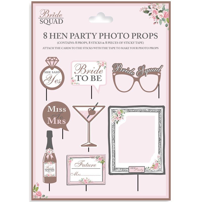 Bride Squad Hen Party Photo Props On Sticks Pack Of 8 Assorted Colours And Designs | Why Not Shop