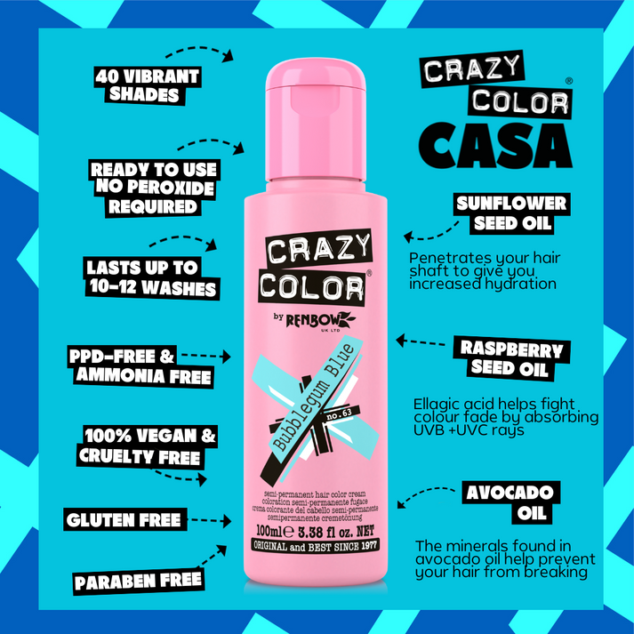 Crazy Color Bubblegum Blue Semi-Permanent Hair Dye 100ml
