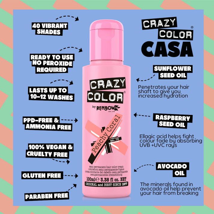 Crazy Color Peachy Coral Semi-Permanent Hair Dye 100ml