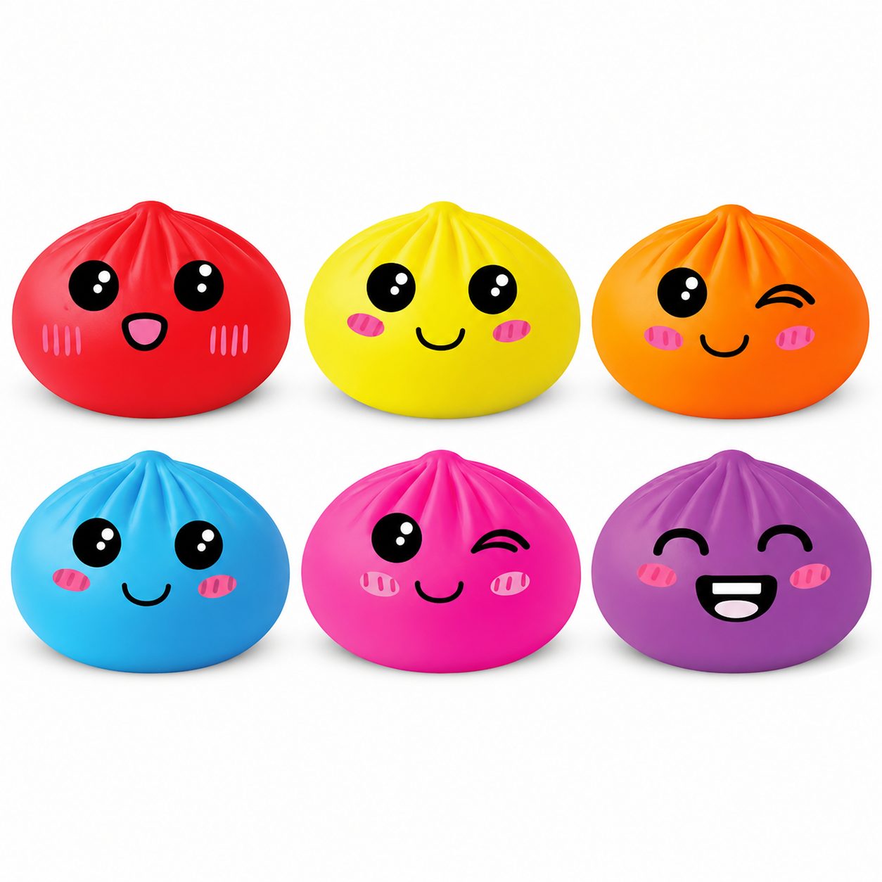 Neon bao dumpling squishy toys in six assorted colours