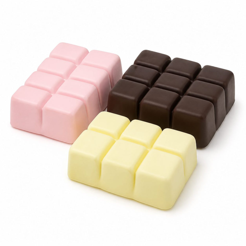 Chocolate bar Squooshy toys in assorted pink brown and cream