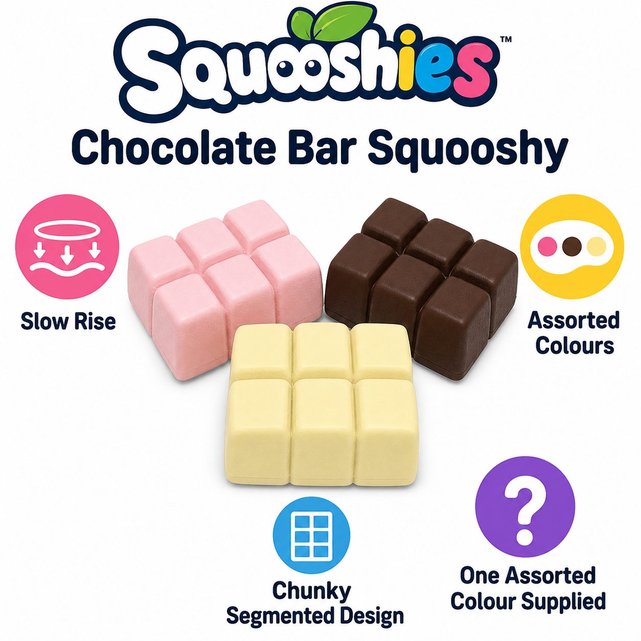 Squooshies chocolate bar squishy toy feature overview