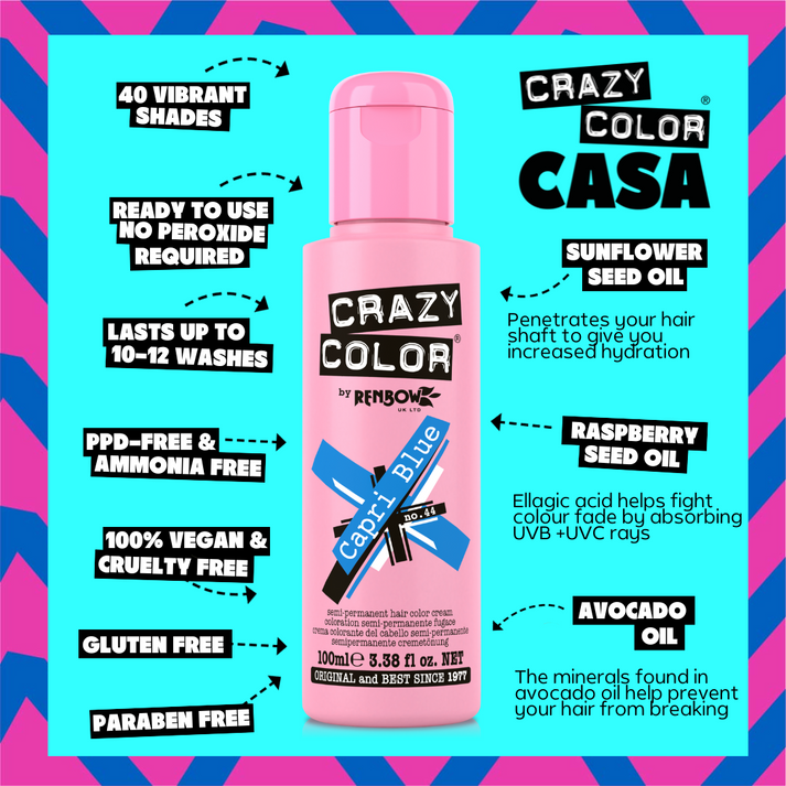 Crazy Color Capri Blue Semi-Permanent Hair Dye 100ml