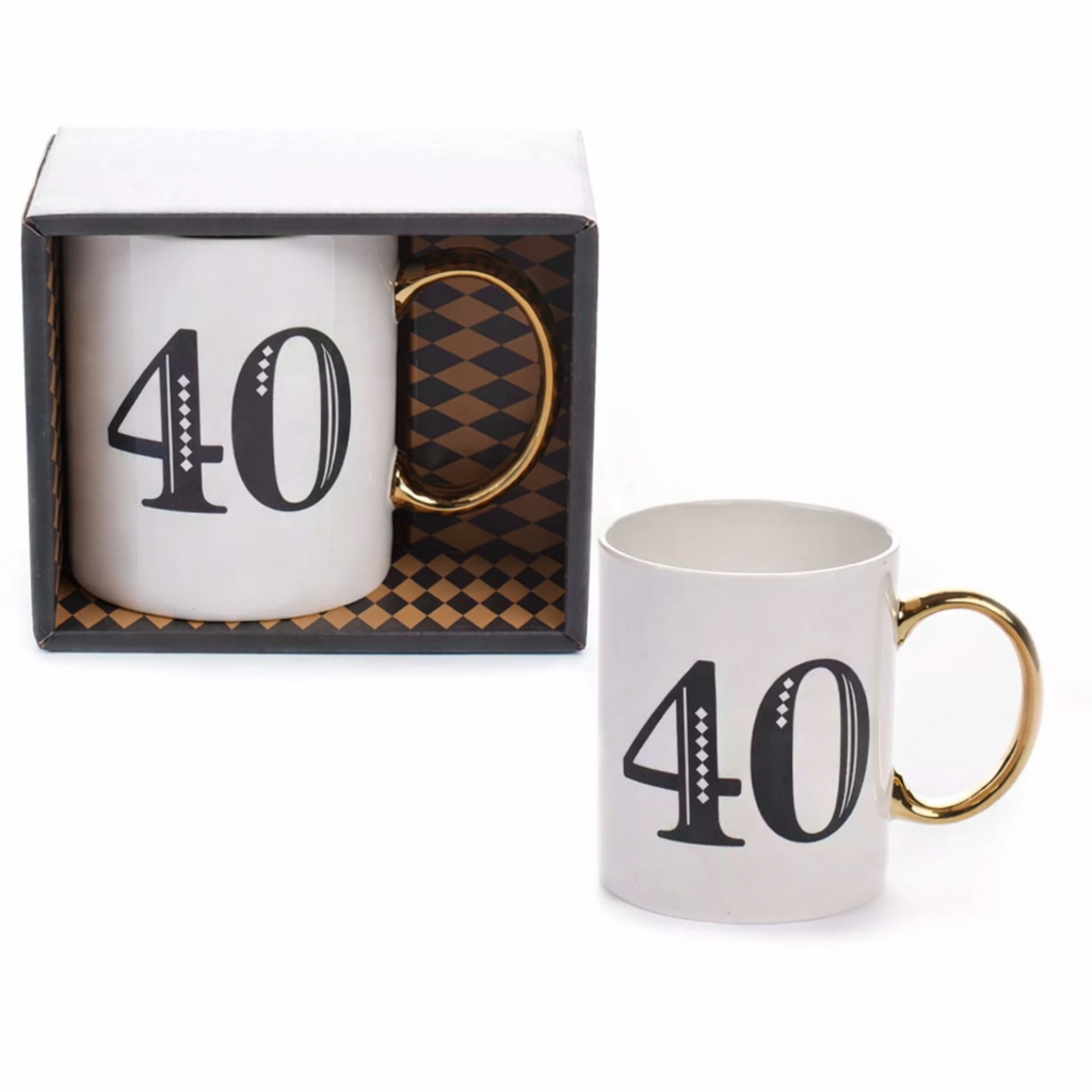 Art Deco Gift Mug Age 40 White/Blue/Gold Gift Boxed