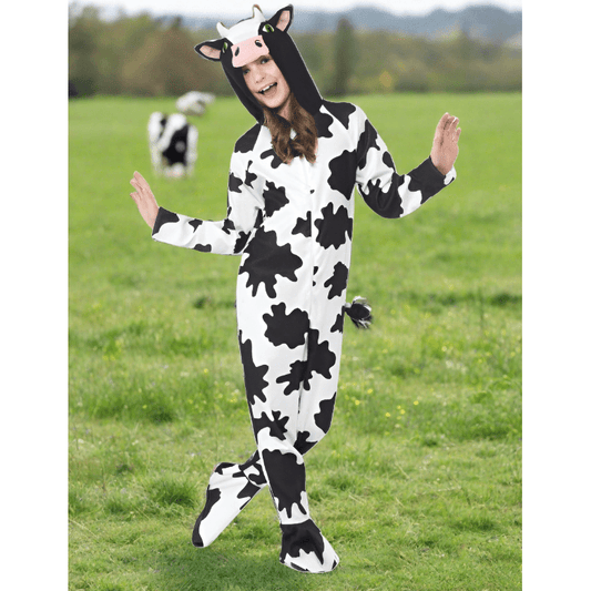Childrens Cow Costume Hooded All in One Medium Age 7-9