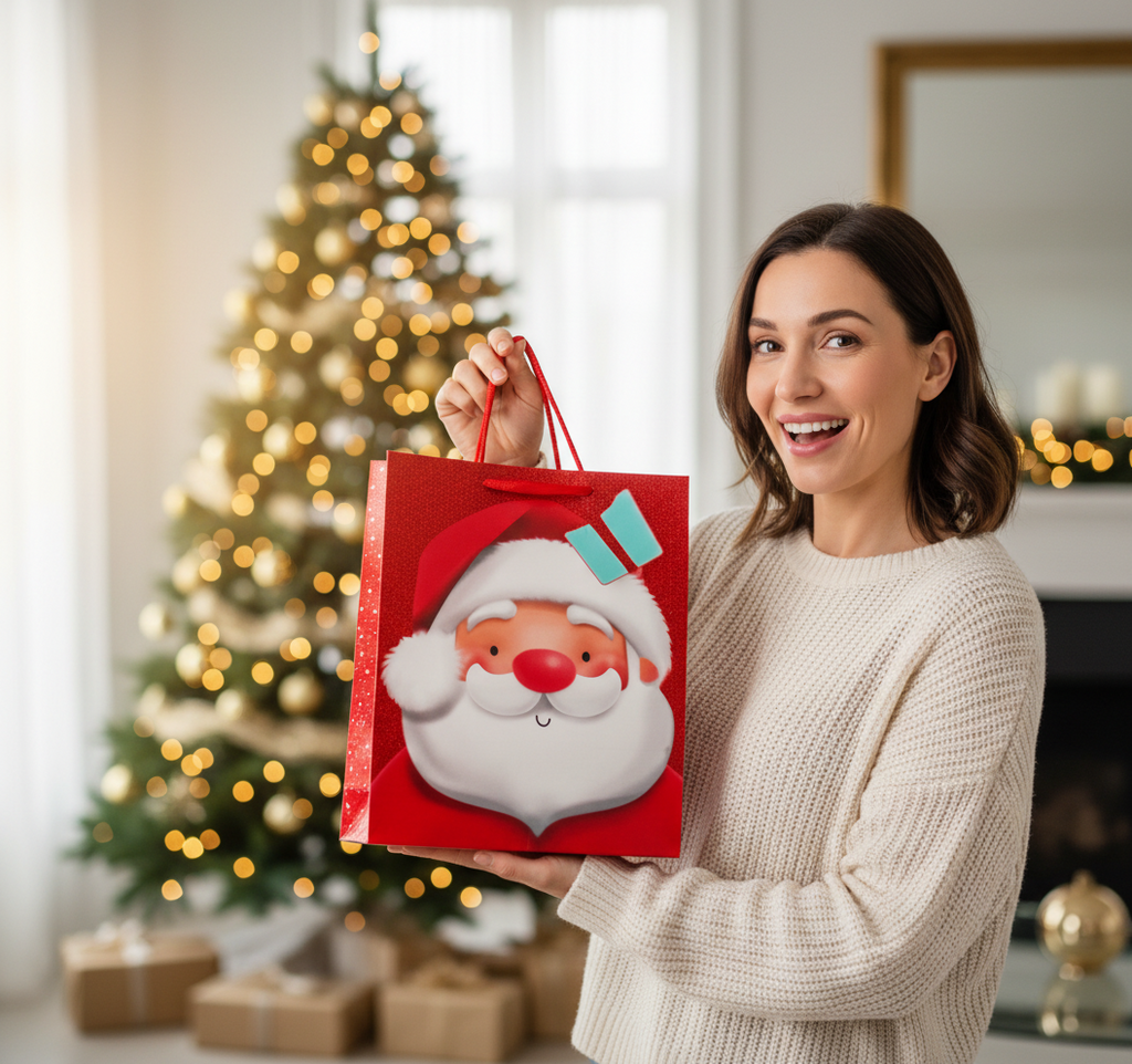 Christmas Santa Glitter Large Gift Bags 26.5cm x 33cm | Merthyr Tydfil | Why Not Shop Online