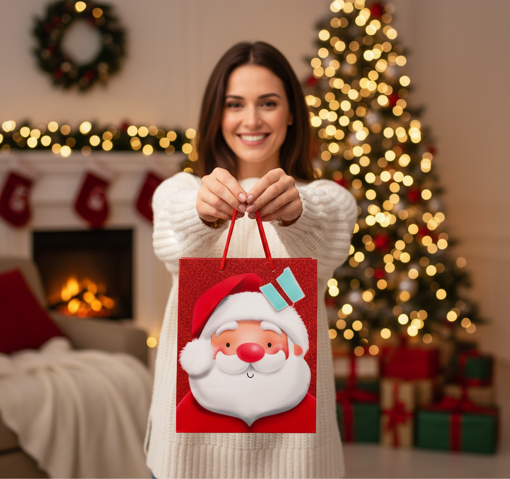 Christmas Santa Glitter Large Gift Bags 26.5cm x 33cm | Merthyr Tydfil | Why Not Shop Online