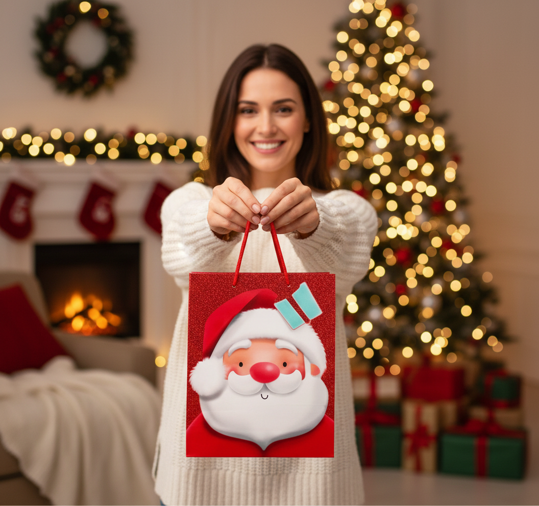 Christmas Santa Glitter Large Gift Bags 26.5cm x 33cm | Merthyr Tydfil | Why Not Shop Online