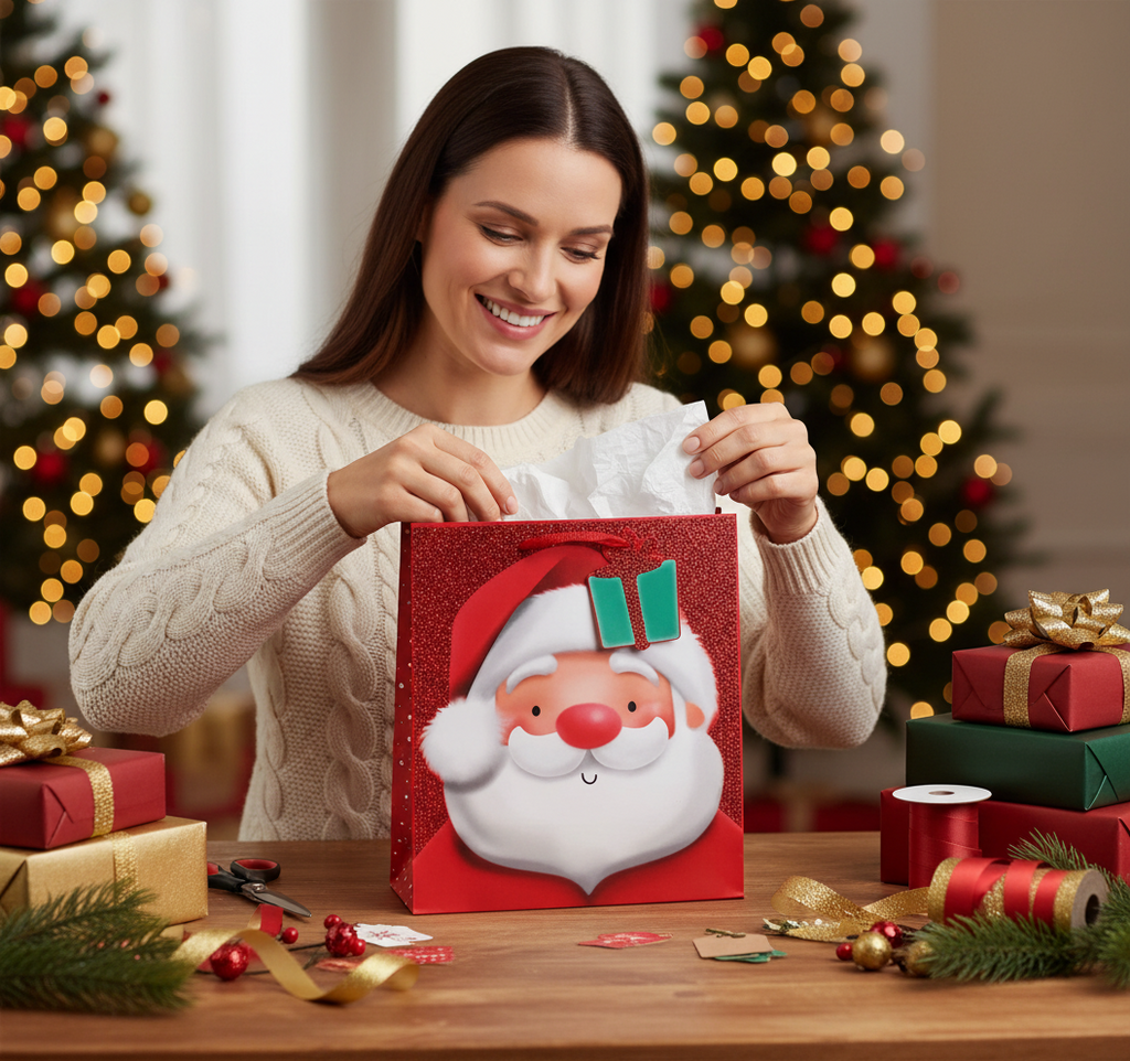 Christmas Santa Glitter Medium Gift Bags 21.5cm x 25.3cm | Merthyr Tydfil | Why Not Shop Online