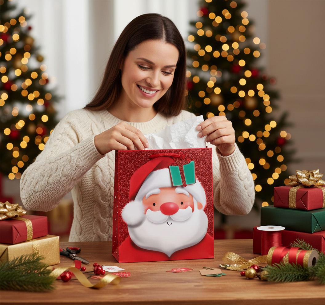 Christmas Santa Glitter Medium Gift Bags 21.5cm x 25.3cm | Merthyr Tydfil | Why Not Shop Online