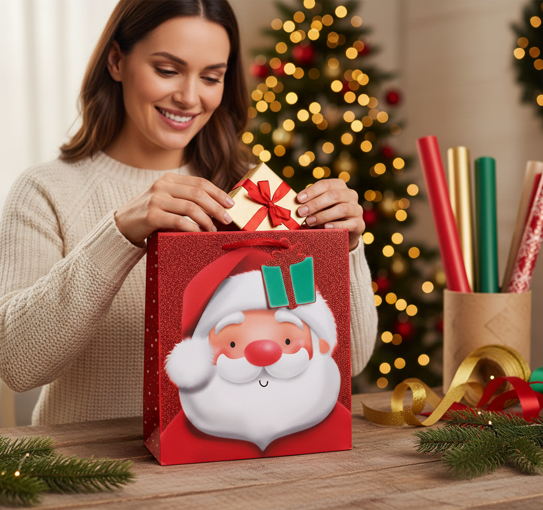 Christmas Santa Glitter Medium Gift Bags 21.5cm x 25.3cm | Merthyr Tydfil | Why Not Shop Online