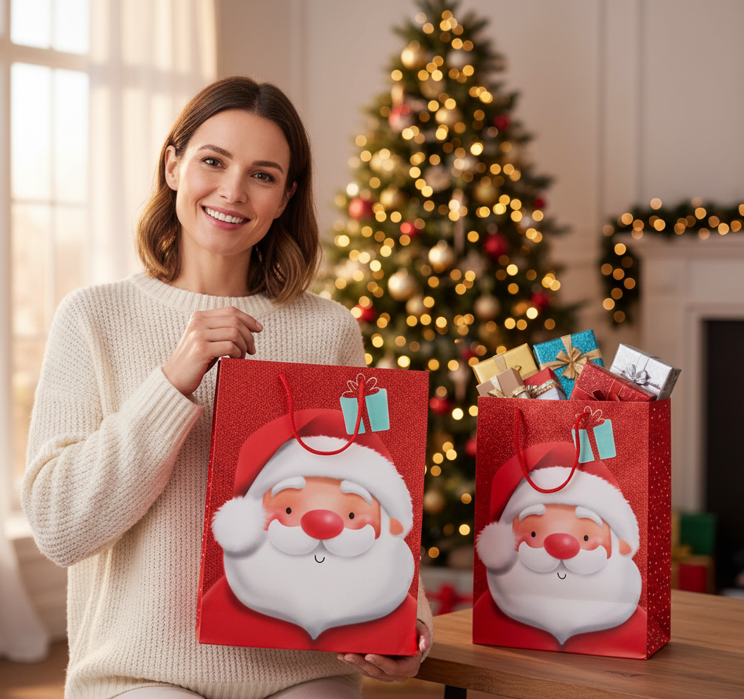 Christmas Santa Glitter XL Gift Bags 33cm x 45.5cm | Merthyr Tydfil | Why Not Shop Online