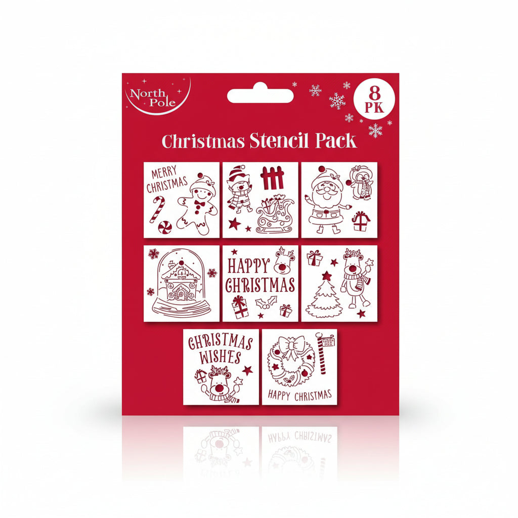 Christmas Stencils Pack of 8 16.5cm x 13.5cm - Why Not Shop