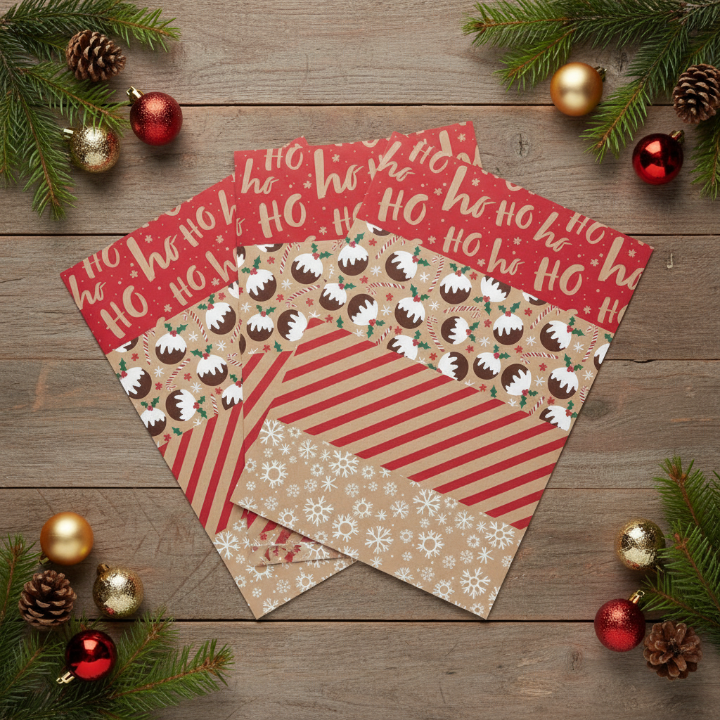 Christmas Wrapping Paper Flat Wrap 8 Sheets Assorted Designs | Merthyr Tydfil | Why Not Shop Online