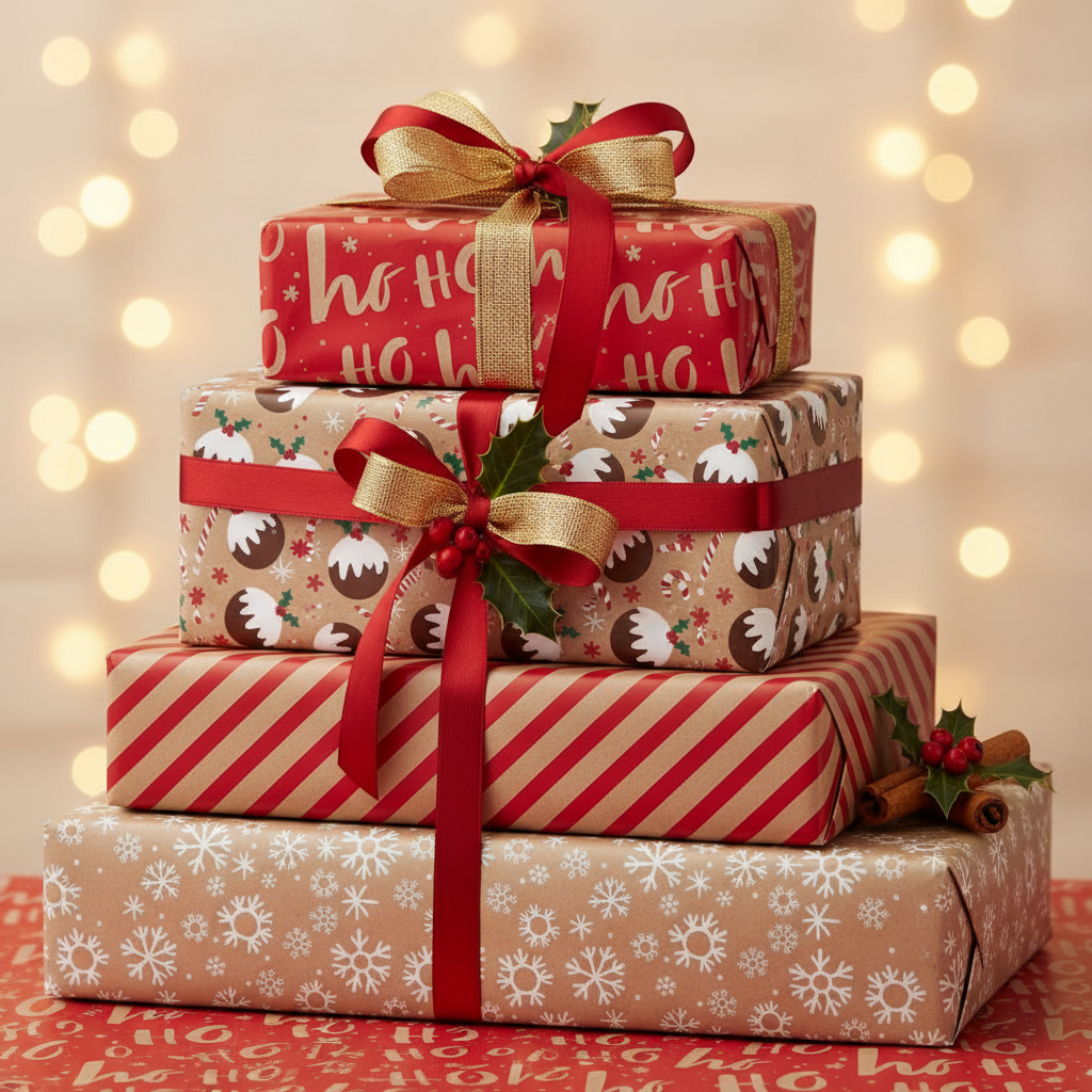 Christmas Wrapping Paper Flat Wrap 8 Sheets Assorted Designs | Merthyr Tydfil | Why Not Shop Online