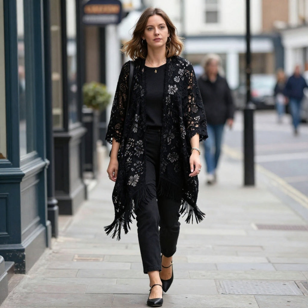 Womens Lace Shawl Triangular Scarf Black