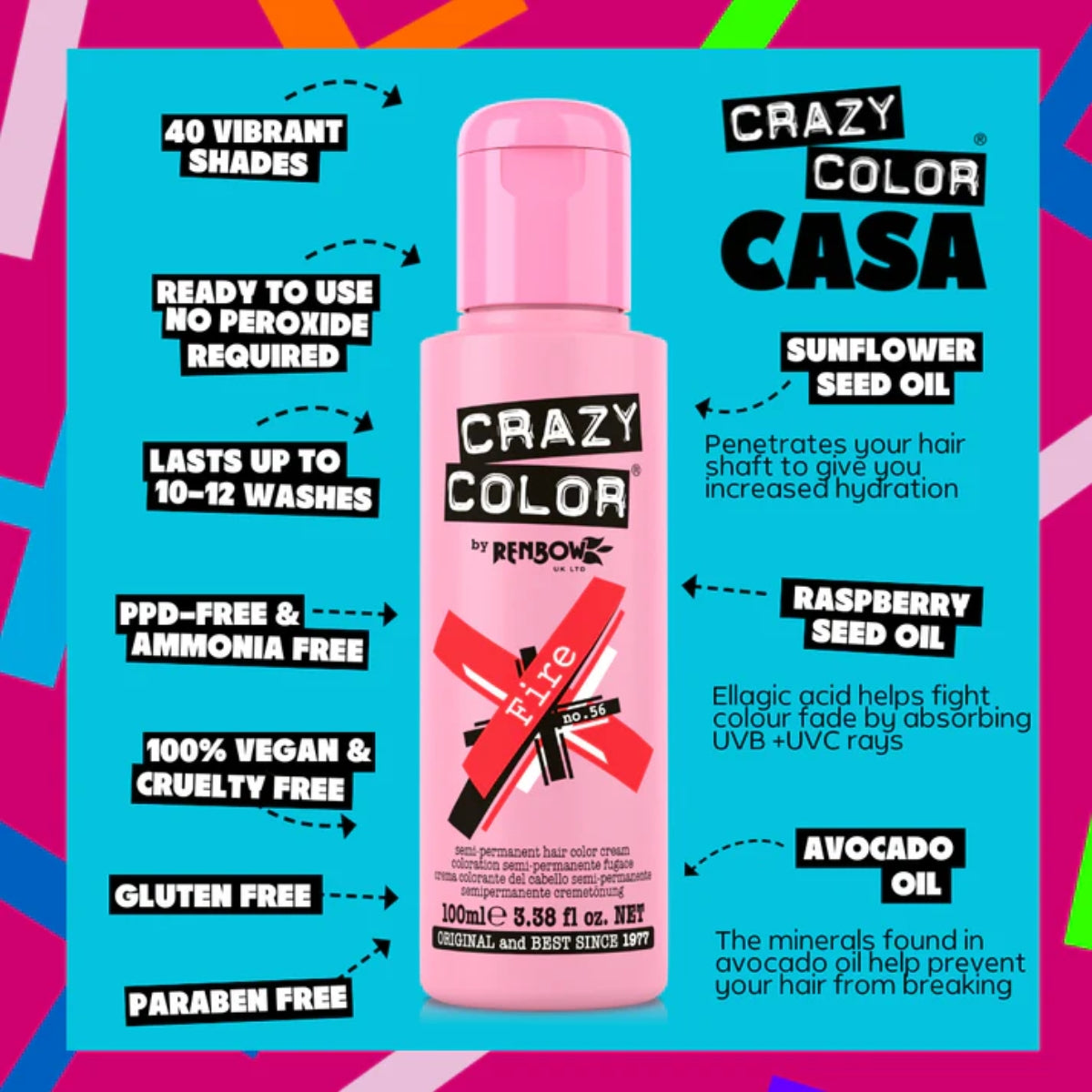 Crazy Color Fire Red Semi-Permanent Hair Dye 100ml