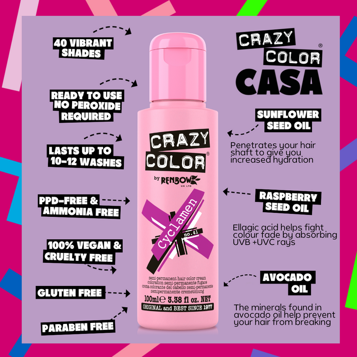 Crazy Color Cyclamen Semi-Permanent Hair Dye 100ml