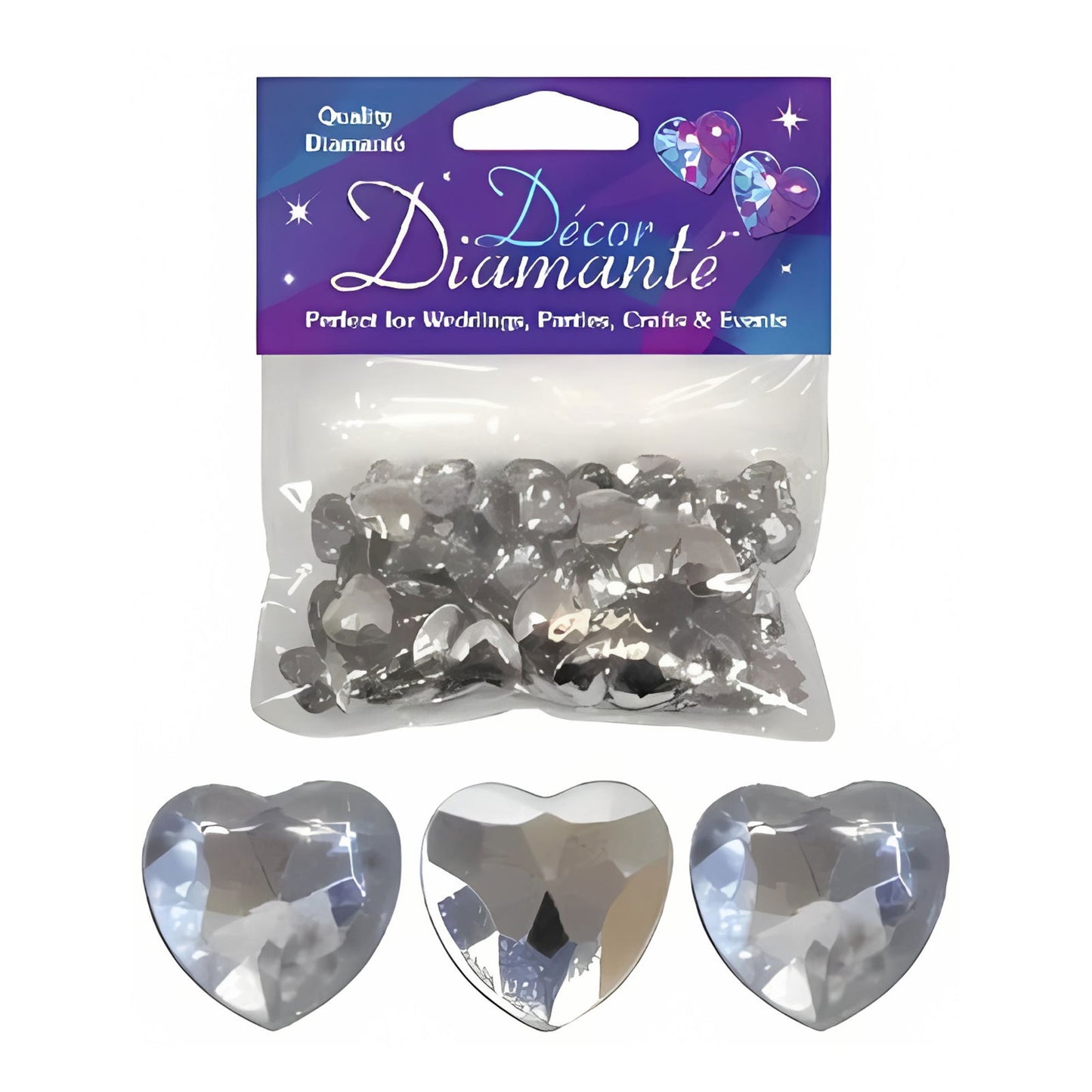 Decor Diamante Hearts 12mm Silver (Clear with mirrored back) | Why Not Shop