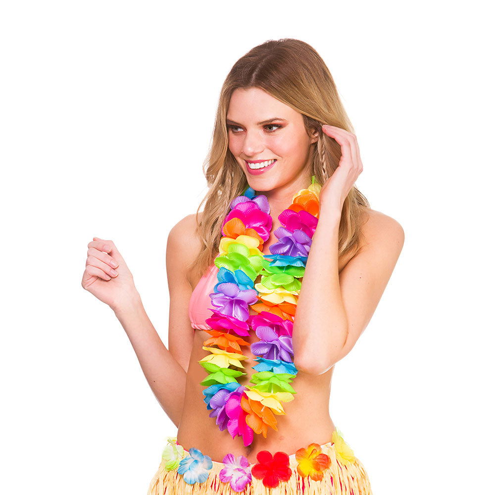 Deluxe Satin Hawaiian Lei - Rainbow 9cm Flowers | Why Not Shop