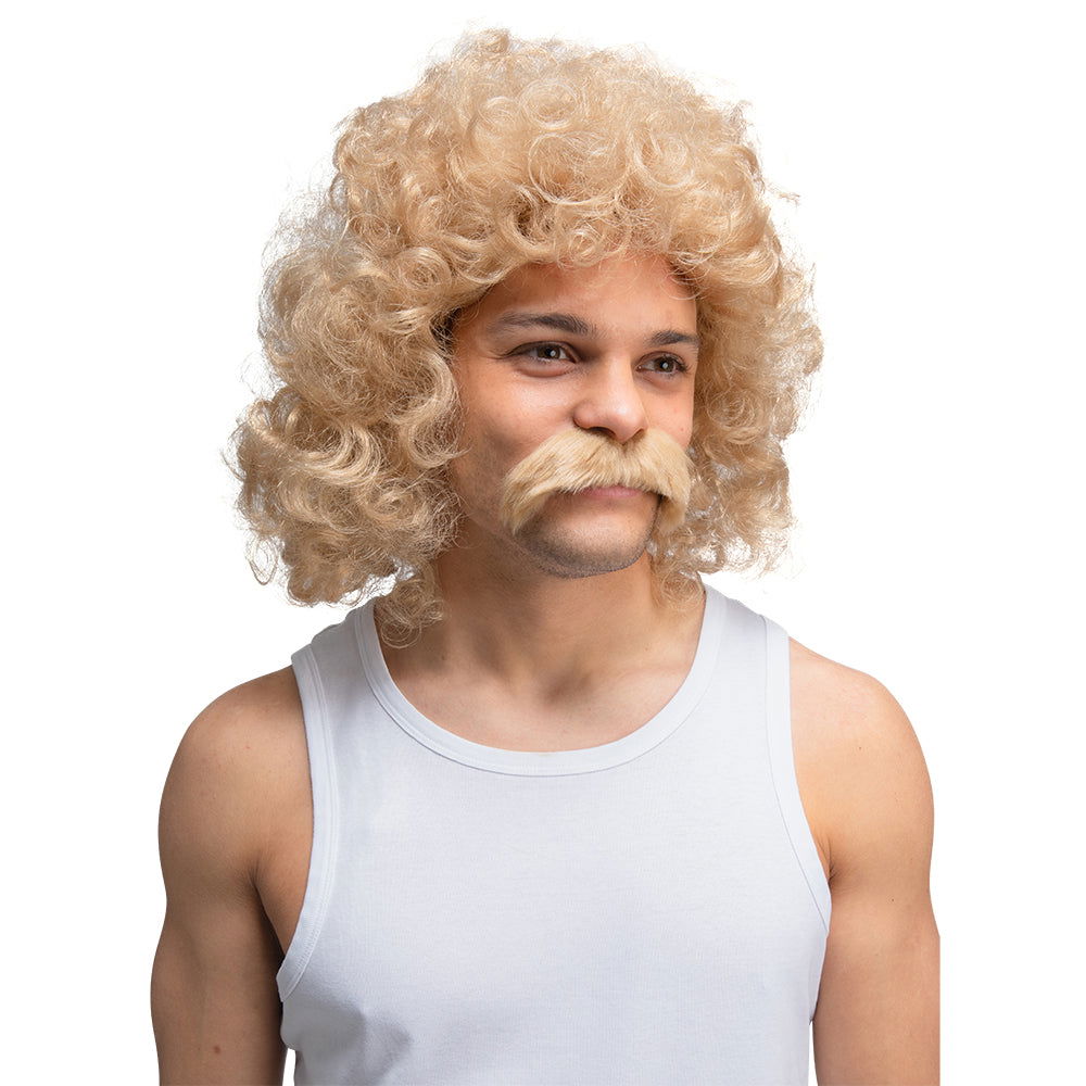 Dirty Blonde Perm Wig and Moustache Set for Men - Fancy Dress Accessory | Merthyr Tydfil | Why Not Shop Online