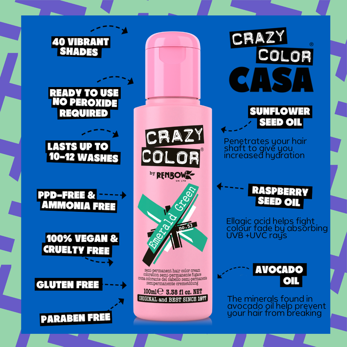 Crazy Color Semi Permanent Hair Dye - Emerald Green Number 53 100ml | Merthyr Tydfil | Why Not Shop Online