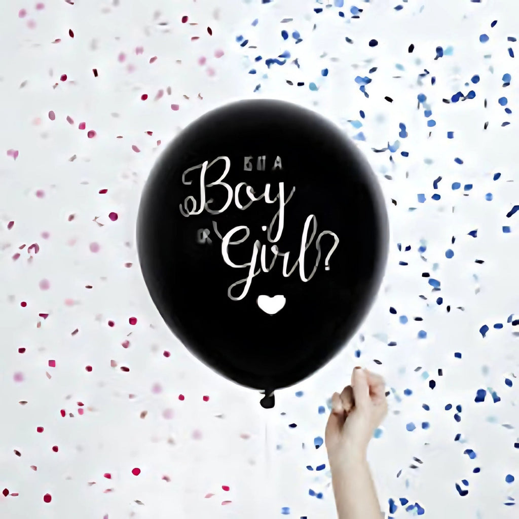 Gender Reveal Black Balloons (GIRL) with Pink Confetti | Why Not Shop