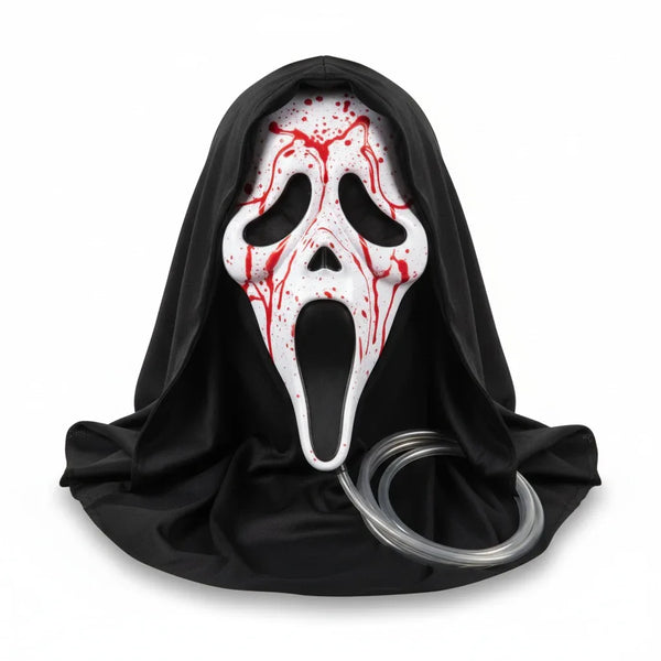 Screaming Ghost Face Mask with Shroud And Blood Pump - Why Not Shop