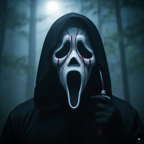 Screaming Ghost Face Mask with Shroud And Blood Pump - Why Not Shop