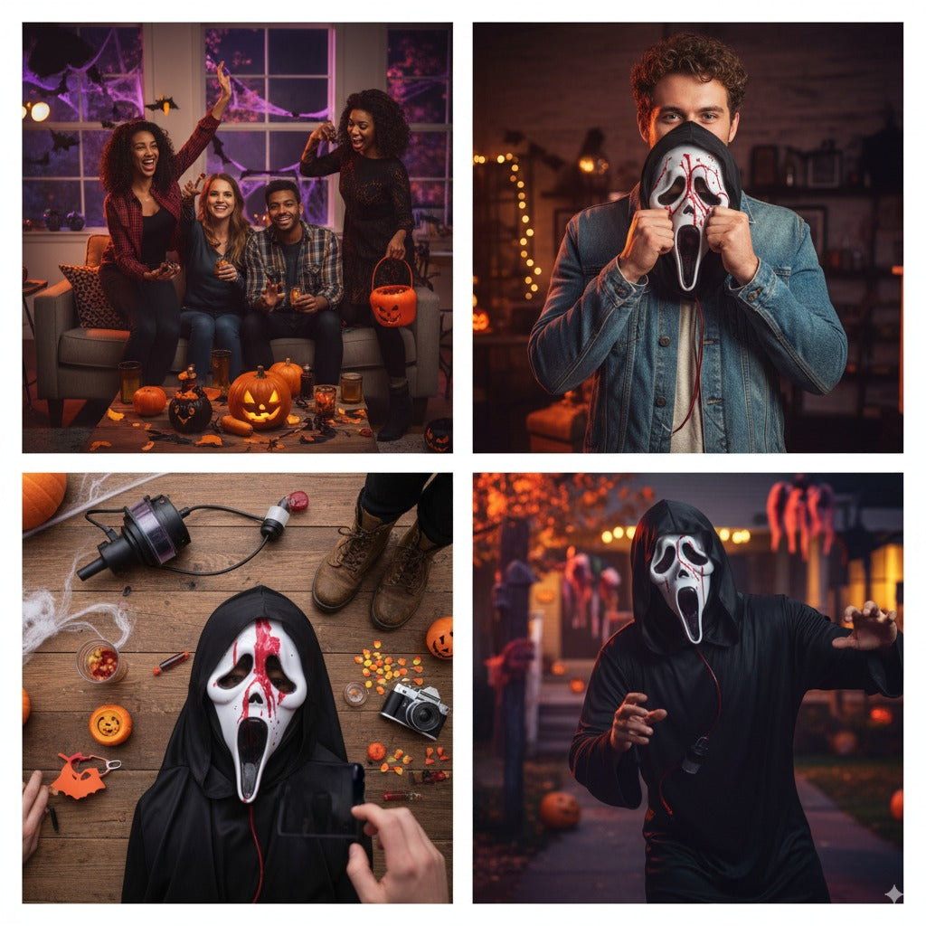 Screaming Ghost Face Mask with Shroud And Blood Pump | Merthyr Tydfil | Why Not Shop Online