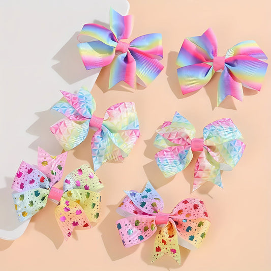 Girls Colourful Gradient Rainbow Bow Hair Clips Pack Of 6 | Why Not Shop
