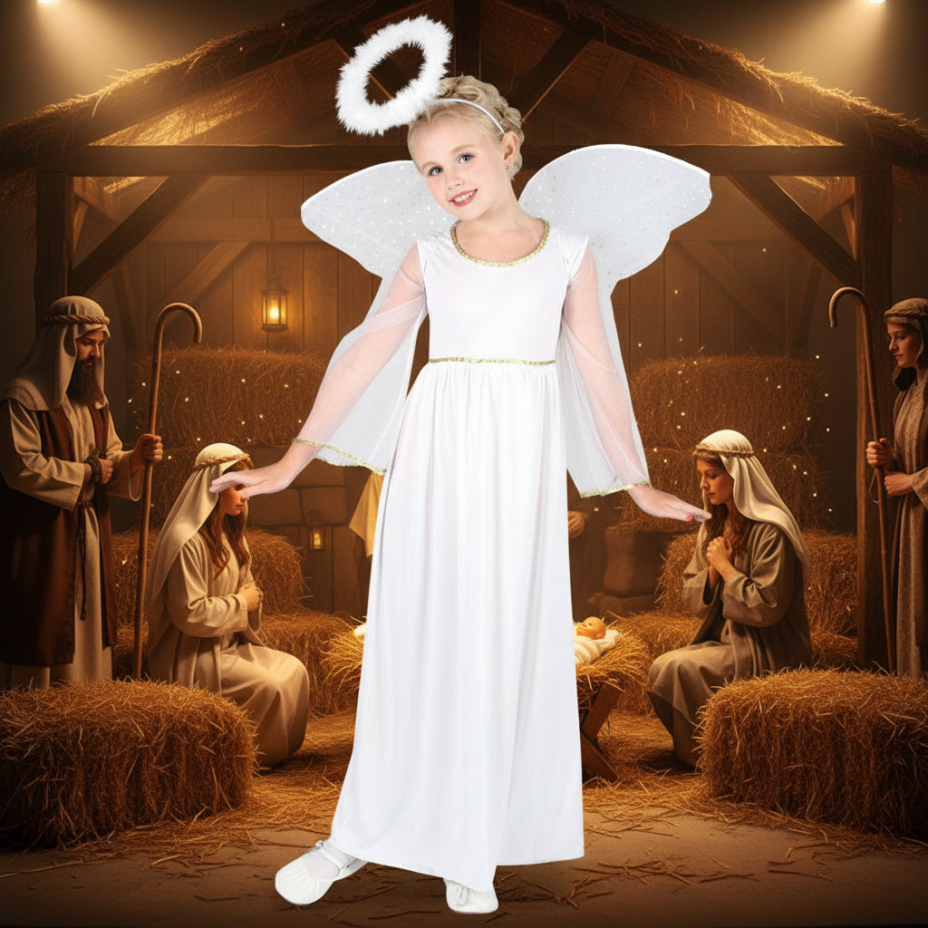 Girls Nativity Angel Costume Dress Wings And Halo White | Merthyr Tydfil | Why Not Shop Online