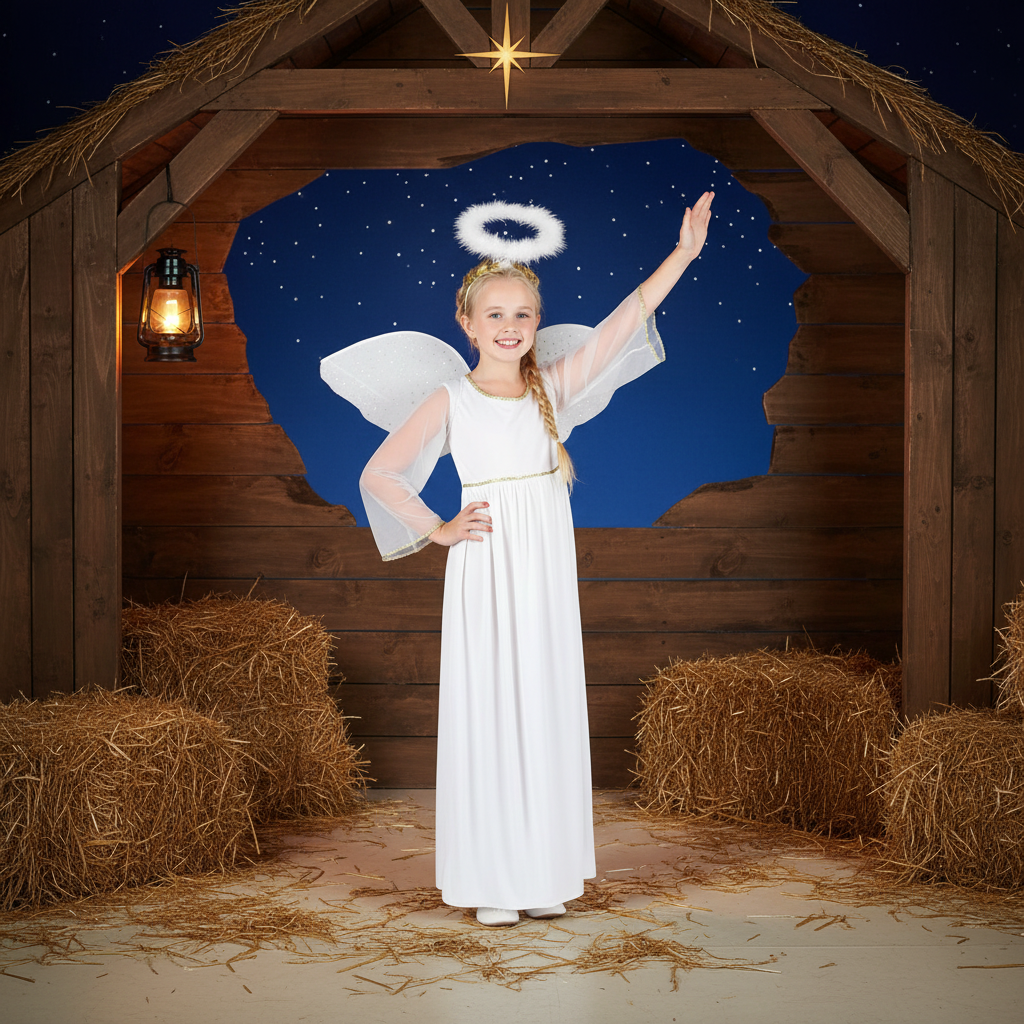 Girls Nativity Angel Costume Dress Wings And Halo White | Merthyr Tydfil | Why Not Shop Online