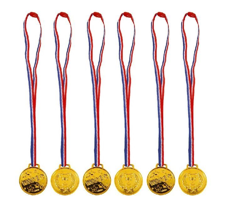 Gold Winners Plastic Medals on Red, White, and Blue Neck Cords - Pack of 6 | Merthyr Tydfil | Why Not Shop Online