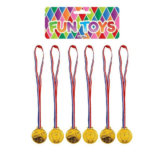 Gold Winners Plastic Medals on Red, White, and Blue Neck Cords - Pack of 6 | Why Not Shop