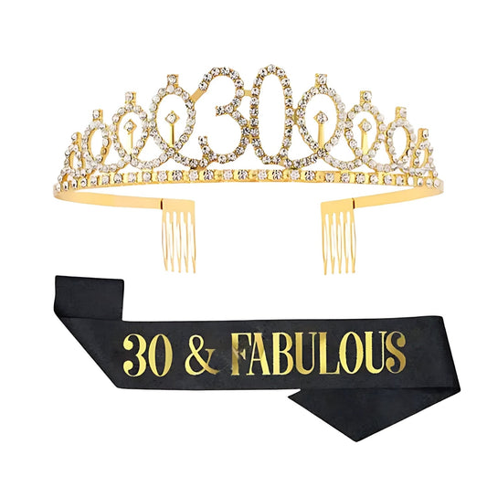 Gold 30th Birthday Tiara With Black And Gold Sash 30 And Fabulous | Why Not Shop